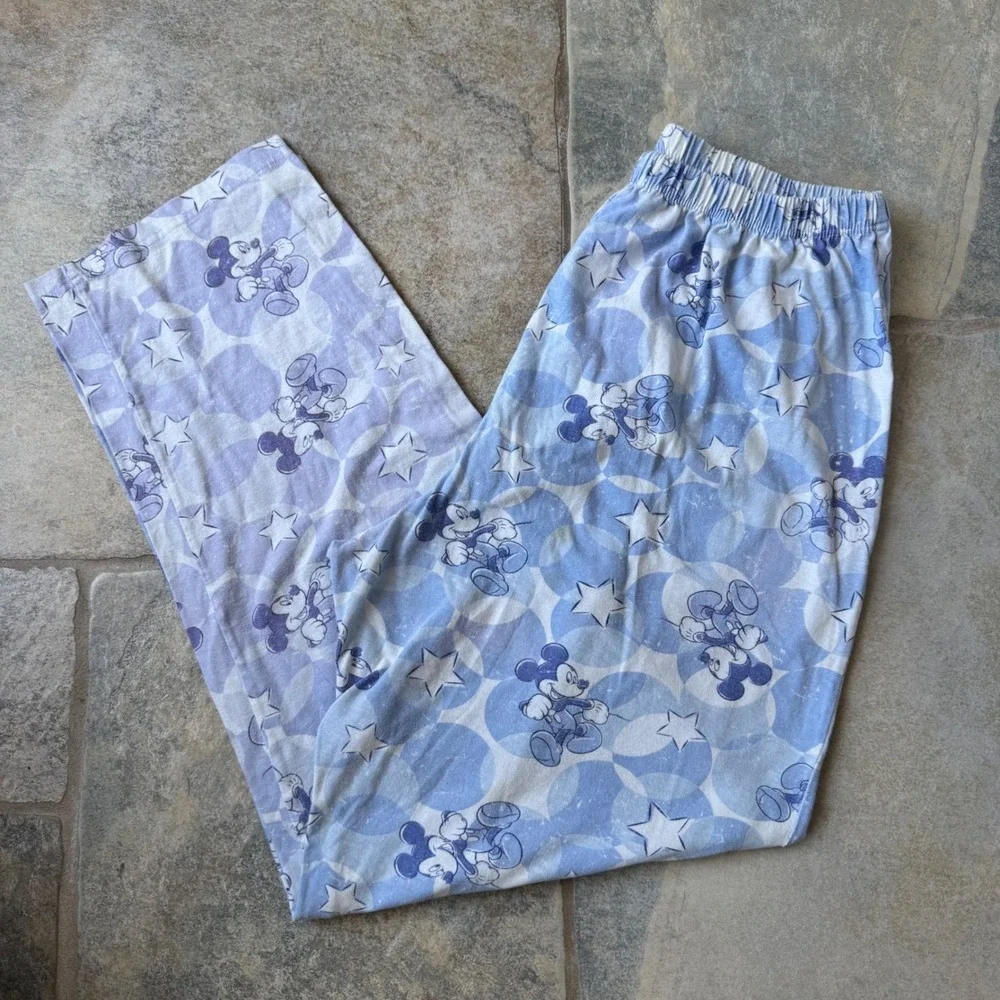 Y2K Disney Mickey Mouse Pajama Pants Size M Blue Stars Print Stretchy - Picture 1 of 5